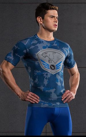 YG1038-2 Мужская компрессионная спортивная рубашка с коротким рукавом и принтом Skin Running Tee